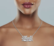 14K White Gold Diamond Cut Name Plate Necklace | Style #37