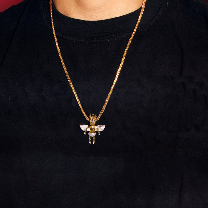 Mens Gold Plated Rope Chain & Angel Pendant | Appx. 16.3 Grams