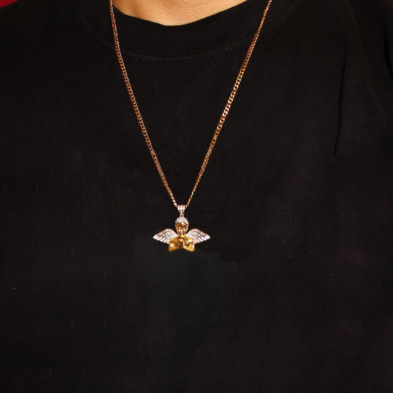 Mens Gold Plated Cuban Link Chain & Angel Pendant | Appx. 19.4 Grams