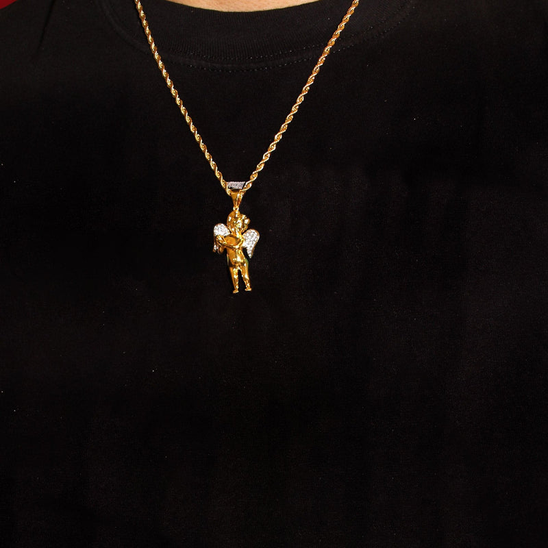 Mens Gold Plated Franco Chain & Angel Pendant | Appx. 19.4 Grams
