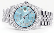 Iced Out Rolex Datejust 36 MM | Stainless Steel | 16.5 Carats of Diamonds | Sky Blue Roman Diamond Dial | Jubilee Band | Model 116200