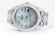 Womens Diamond Iced Out Rolex Datejust 41 | 25 Carats Of Diamonds | Custom Teal Roman Diamond Dial | Two Row | Jubilee Band