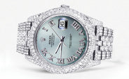 Diamond Iced Out Rolex Datejust 41 | 25 Carats Of Diamonds | Custom Teal Roman Diamond Dial | Two Row | Jubilee Band