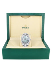 Diamond Iced Out Rolex Datejust 41 | 25 Carats Of Diamonds | Custom Teal Roman Diamond Dial | Two Row | Oyster Band
