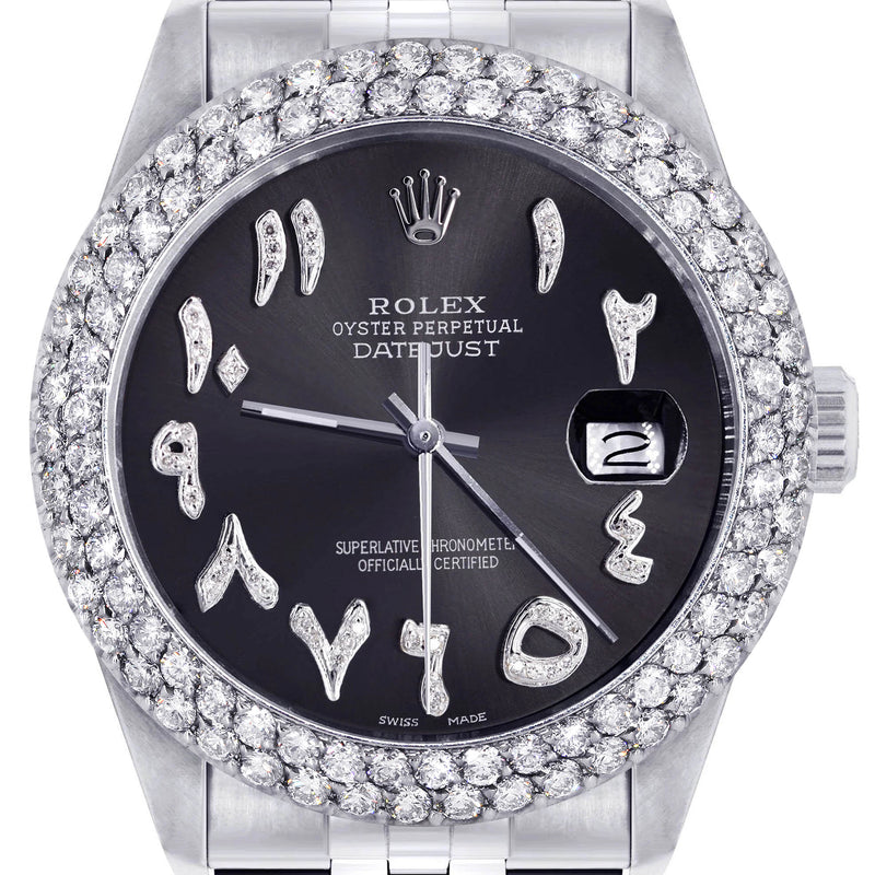 Womens Rolex Datejust Watch 16200 | 36Mm | Diamond Black Arabic Numeral Dial | Two Row 4.25 Carat Bezel | Jubilee Band