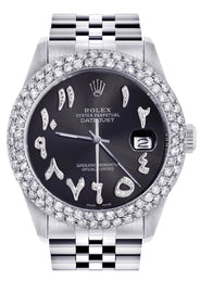 Womens Rolex Datejust Watch 16200 | 36Mm | Diamond Black Arabic Numeral Dial | Two Row 4.25 Carat Bezel | Jubilee Band
