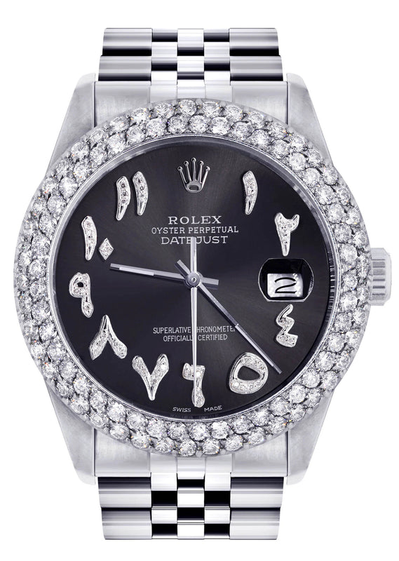 Womens Rolex Datejust Watch 16200 | 36Mm | Diamond Black Arabic Numeral Dial | Two Row 4.25 Carat Bezel | Jubilee Band