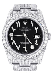 Iced Out Rolex Datejust 36 MM | Stainless Steel | 10 Carats of Diamonds | Black Arabic Diamond Dial | Oyster Band