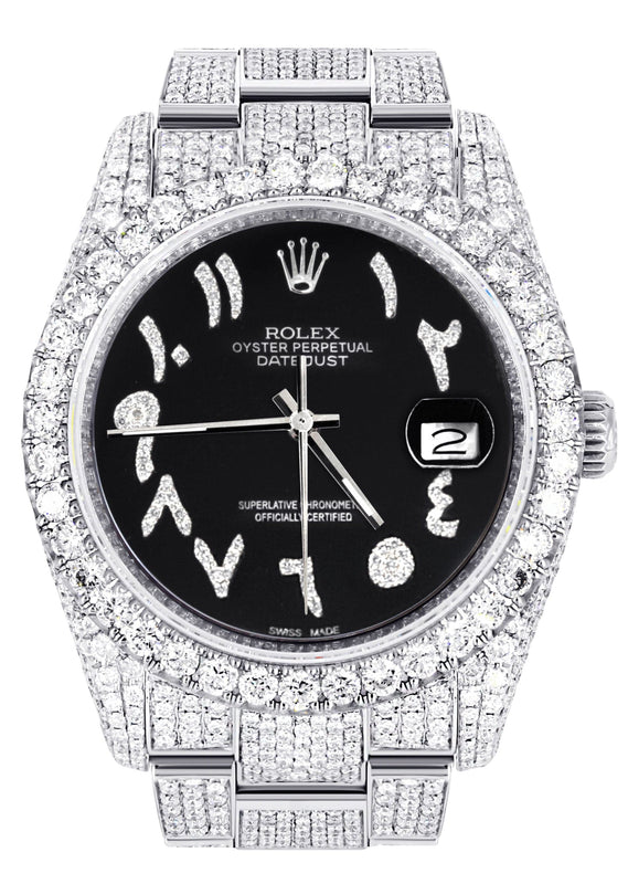 Iced Out Rolex Datejust 36 MM | Stainless Steel | 10 Carats of Diamonds | Black Arabic Diamond Dial | Oyster Band