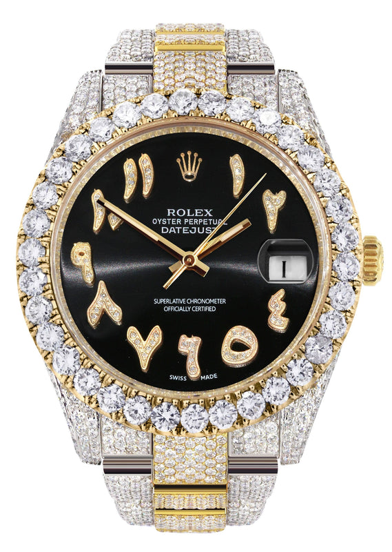 Diamond Iced Out Rolex Datejust 41 | 25 Carats Of Diamonds | Custom Black Arabic Numeral Diamond Dial | Two Tone | Oyster Band