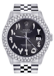 Mens Rolex Datejust Watch 16200 | 36Mm | Diamond Black Arabic Numeral Dial | Two Row 4.25 Carat Bezel | Jubilee Band