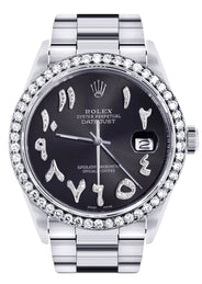 Diamond Mens Rolex Datejust Watch 16200 | 36 MM | Custom Arabic Diamond Dial | Oyster Band | Diamond Bezel