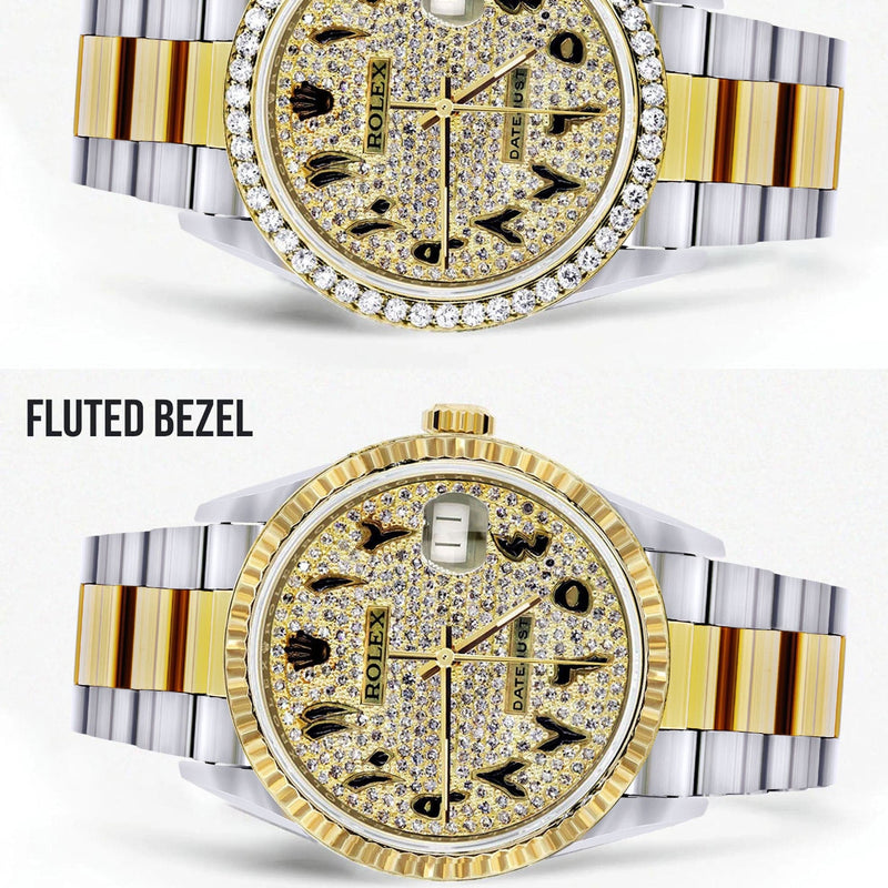 Diamond Gold Rolex Watch For Men 16233 | 36Mm | Black Arabic Full Diamond Dial | Oyster Band