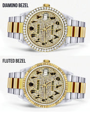 Diamond Gold Rolex Watch For Men 16233 | 36Mm | Black Arabic Full Diamond Dial | Oyster Band