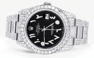 Iced Out Rolex Datejust 36 MM | Stainless Steel | 10 Carats of Diamonds | Black Arabic Diamond Dial | Oyster Band