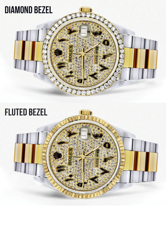 Diamond Gold Rolex Watch For Men 16233 | 36Mm | Black Arabic Full Diamond Dial | Oyster Band
