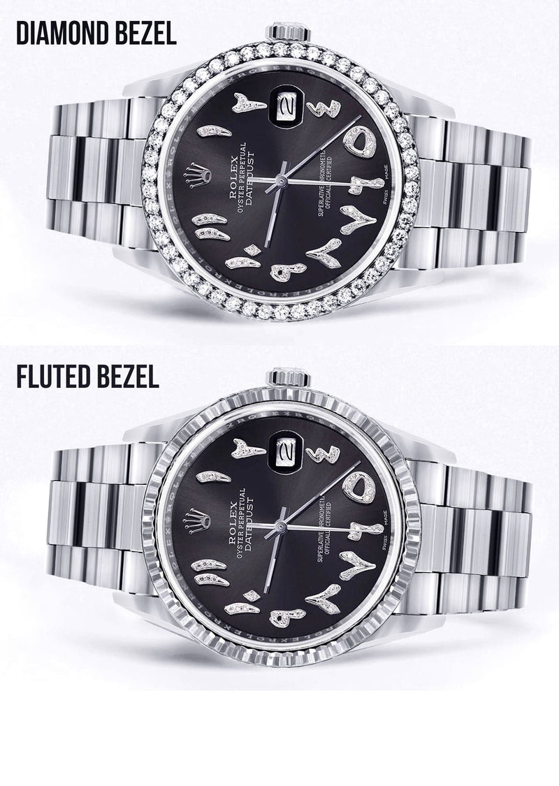 Diamond Mens Rolex Datejust Watch 16200 | 36 MM | Custom Arabic Diamond Dial | Oyster Band | Diamond Bezel