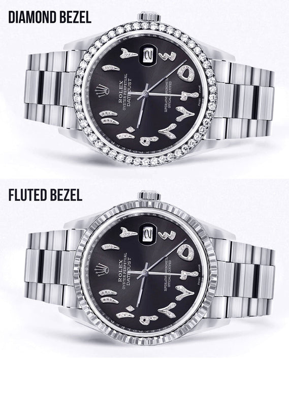 Diamond Mens Rolex Datejust Watch 16200 | 36 MM | Custom Arabic Diamond Dial | Oyster Band | Diamond Bezel