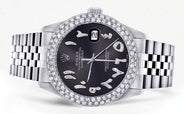 Mens Rolex Datejust Watch 16200 | 36Mm | Diamond Black Arabic Numeral Dial | Two Row 4.25 Carat Bezel | Jubilee Band