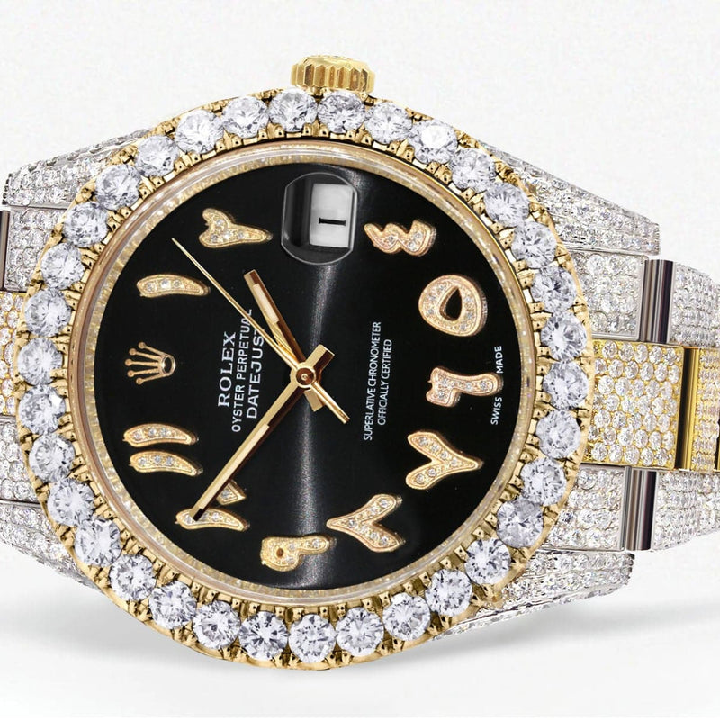 Diamond Iced Out Rolex Datejust 41 | 25 Carats Of Diamonds | Custom Black Arabic Numeral Diamond Dial | Two Tone | Oyster Band