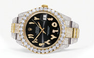 Diamond Iced Out Rolex Datejust 41 | 25 Carats Of Diamonds | Custom Black Arabic Numeral Diamond Dial | Two Tone | Oyster Band