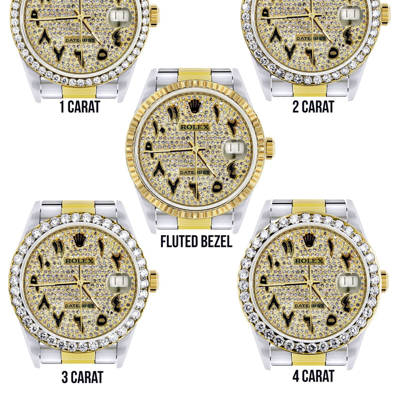 Diamond Gold Rolex Watch For Men 16233 | 36Mm | Black Arabic Full Diamond Dial | Oyster Band
