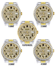 Diamond Gold Rolex Watch For Men 16233 | 36Mm | Black Arabic Full Diamond Dial | Oyster Band
