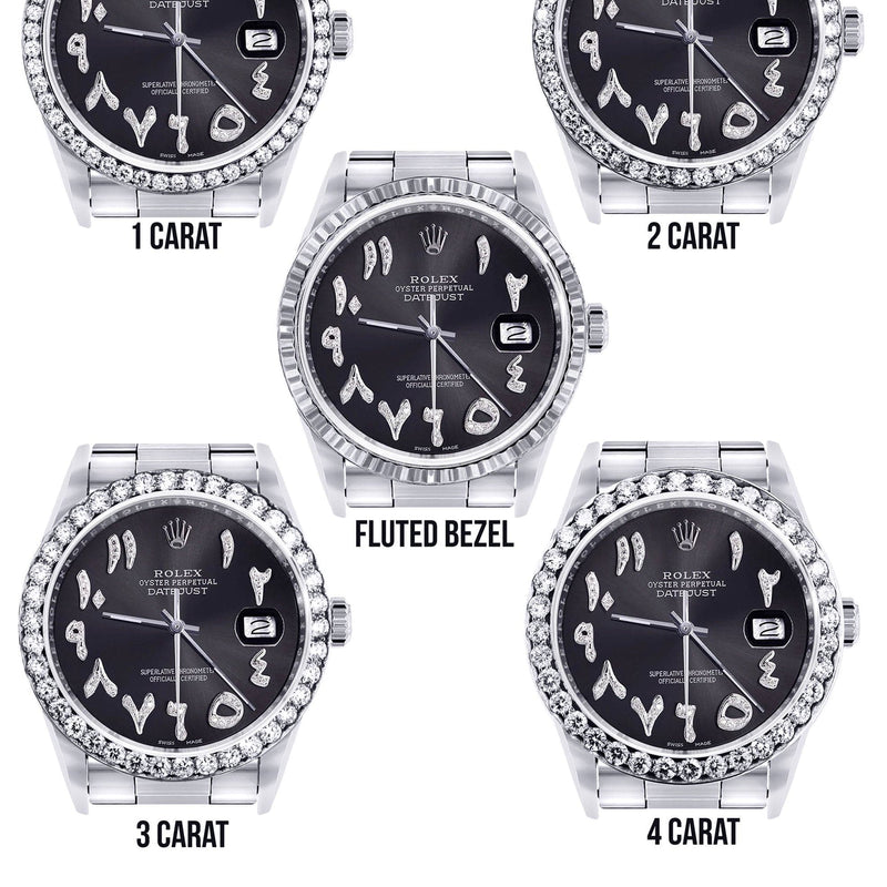 Diamond Mens Rolex Datejust Watch 16200 | 36 MM | Custom Arabic Diamond Dial | Oyster Band | Diamond Bezel