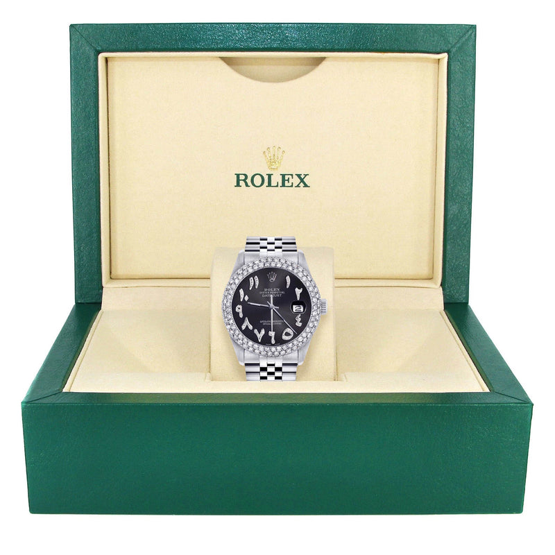 Womens Rolex Datejust Watch 16200 | 36Mm | Diamond Black Arabic Numeral Dial | Two Row 4.25 Carat Bezel | Jubilee Band