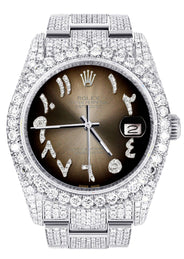 Iced Out Rolex Datejust 36 MM | Stainless Steel | 10 Carats of Diamonds | Brown Arabic Diamond Dial | Oyster Band