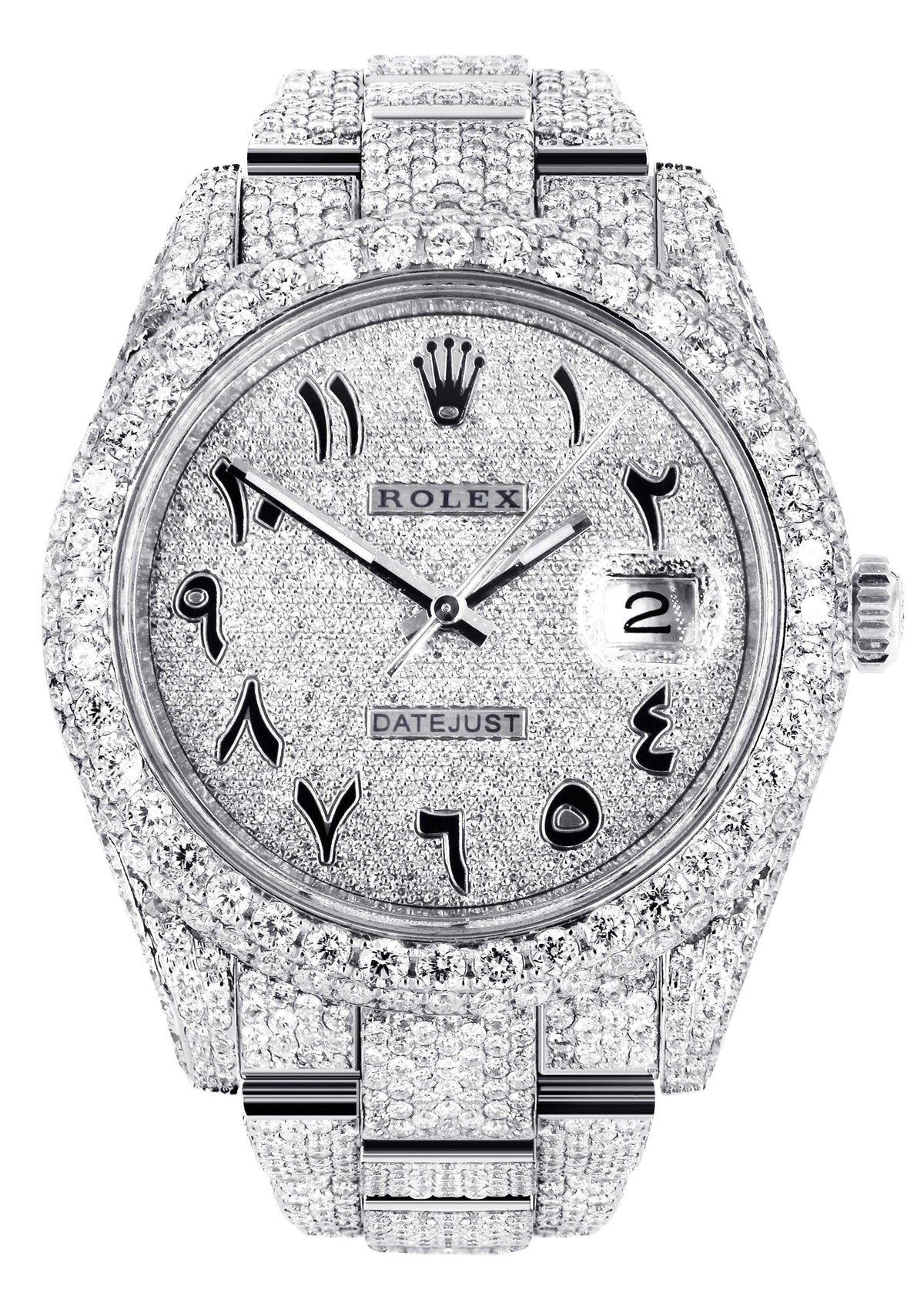 Diamond Iced Out Rolex Datejust 41 | 25 Carats Of Diamonds | Custom Arabic Diamond Dial | Two Row | Oyster Band