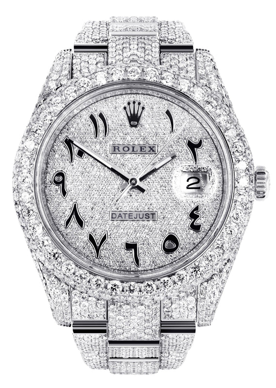 Diamond Iced Out Rolex Datejust 41 | 25 Carats Of Diamonds | Custom Arabic Diamond Dial | Two Row | Oyster Band