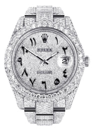Womens Diamond Iced Out Rolex Datejust 41 | 25 Carats Of Diamonds | Custom Arabic Diamond Dial | Two Row | Oyster Band