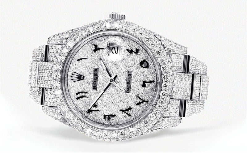 Diamond Iced Out Rolex Datejust 41 | 25 Carats Of Diamonds | Custom Arabic Diamond Dial | Two Row | Oyster Band