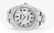 Womens Diamond Iced Out Rolex Datejust 41 | 25 Carats Of Diamonds | Custom Arabic Diamond Dial | Two Row | Oyster Band