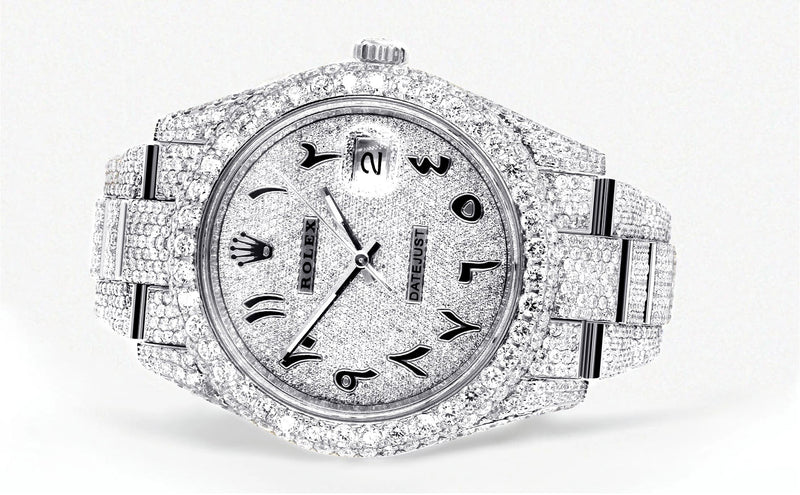 Womens Diamond Iced Out Rolex Datejust 41 | 25 Carats Of Diamonds | Custom Arabic Diamond Dial | Two Row | Oyster Band