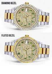 Diamond Gold Rolex Watch For Men 16233 | 36Mm | Custom Green Arabic Full Diamond Dial | Oyster Band