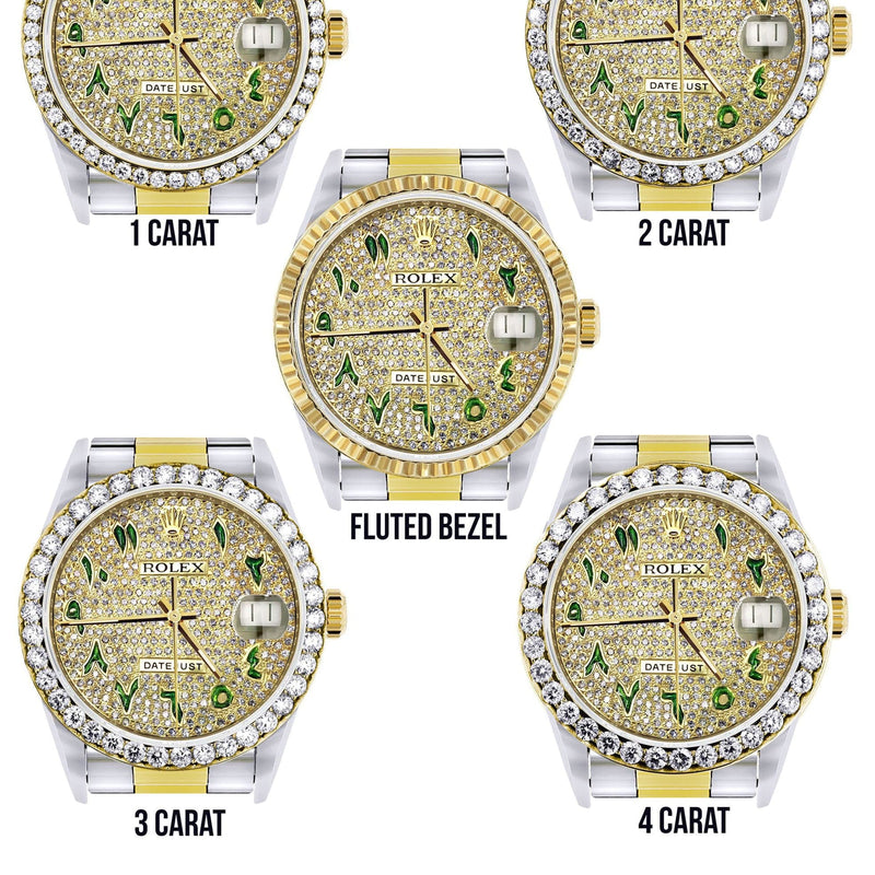 Diamond Gold Rolex Watch For Men 16233 | 36Mm | Custom Green Arabic Full Diamond Dial | Oyster Band