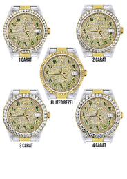 Diamond Gold Rolex Watch For Men 16233 | 36Mm | Custom Green Arabic Full Diamond Dial | Oyster Band