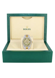 Diamond Gold Rolex Watch For Men 16233 | 36Mm | Custom Green Arabic Full Diamond Dial | Oyster Band
