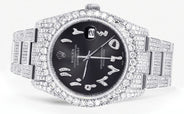 Iced Out Rolex Datejust 36 MM | Stainless Steel | 16.5 Carats of Diamonds | Graphite Arabic Diamond Dial | Oyster Band | Model 116200