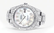 Diamond Iced Out Rolex Datejust 41 | 25 Carats Of Diamonds | Custom Mother of Pearl Arabic Numeral Diamond Dial | Two Row | Oyster Band