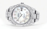 Womens Diamond Iced Out Rolex Datejust 41 | 25 Carats Of Diamonds | Custom Mother of Pearl Arabic Numeral Diamond Dial | Two Row | Oyster Band