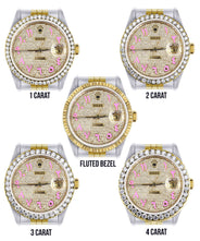 Diamond Gold Rolex Watch For Men 16233 | 36Mm | Custom Pink Arabic Full Diamond Dial | Jubilee Band