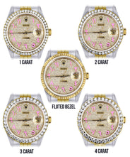 Womens Gold Rolex Watch 16233 | 36Mm | Custom Pink Arabic Full Diamond Dial | Jubilee Band