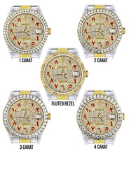 Diamond Gold Rolex Watch For Men 16233 | 36Mm | Custom Red Arabic Full Diamond Dial | Oyster Band