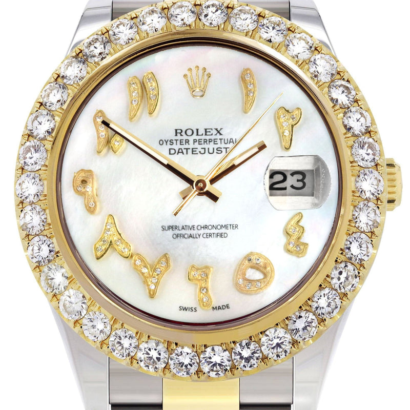 Rolex Datejust II Watch | 41 MM | 18K Yellow Gold & Stainless Steel | Custom Pearl Arabic Dial | Oyster Band