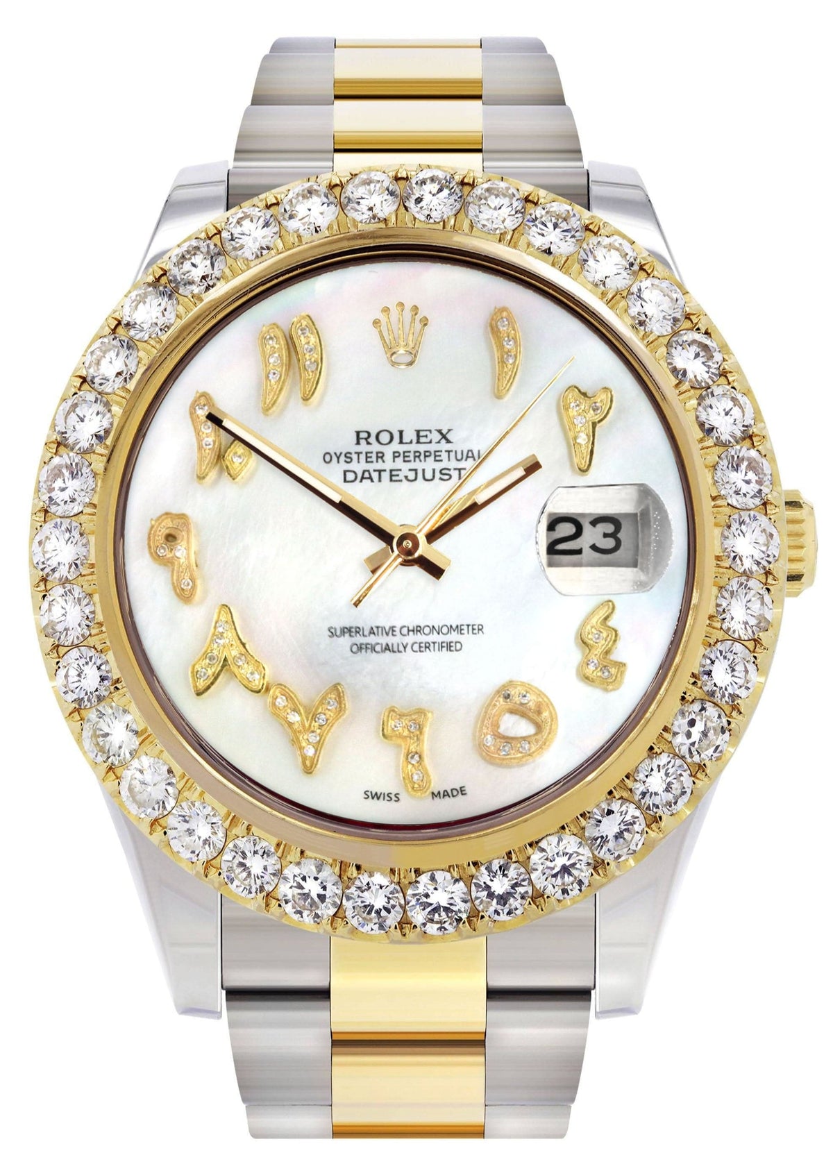Rolex Datejust II Watch | 41 MM | 18K Yellow Gold & Stainless Steel | Custom Pearl Arabic Dial | Oyster Band