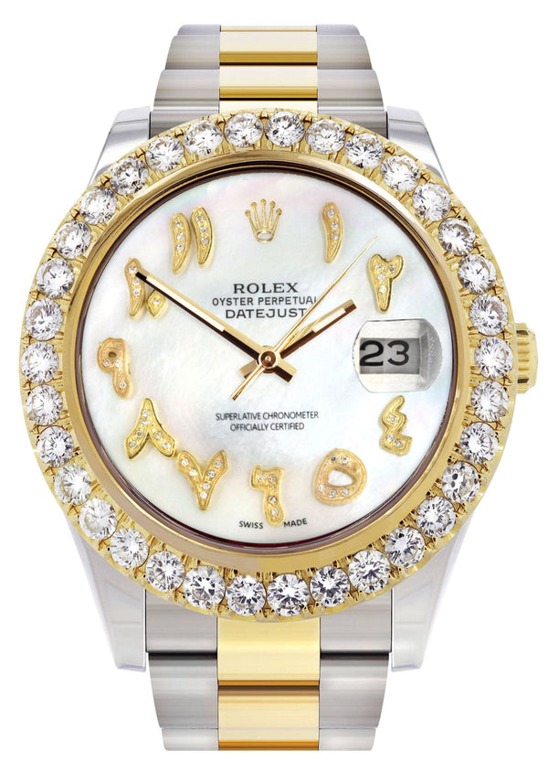 Rolex Datejust II Watch | 41 MM | 18K Yellow Gold & Stainless Steel | Custom Pearl Arabic Dial | Oyster Band