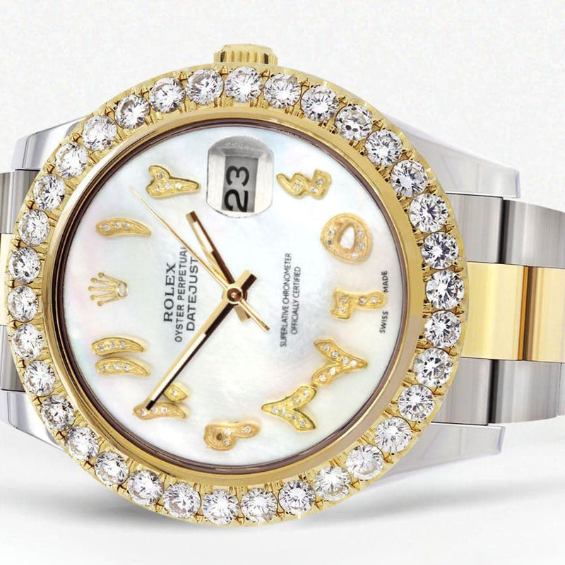 Rolex Datejust II Watch | 41 MM | 18K Yellow Gold & Stainless Steel | Custom Pearl Arabic Dial | Oyster Band